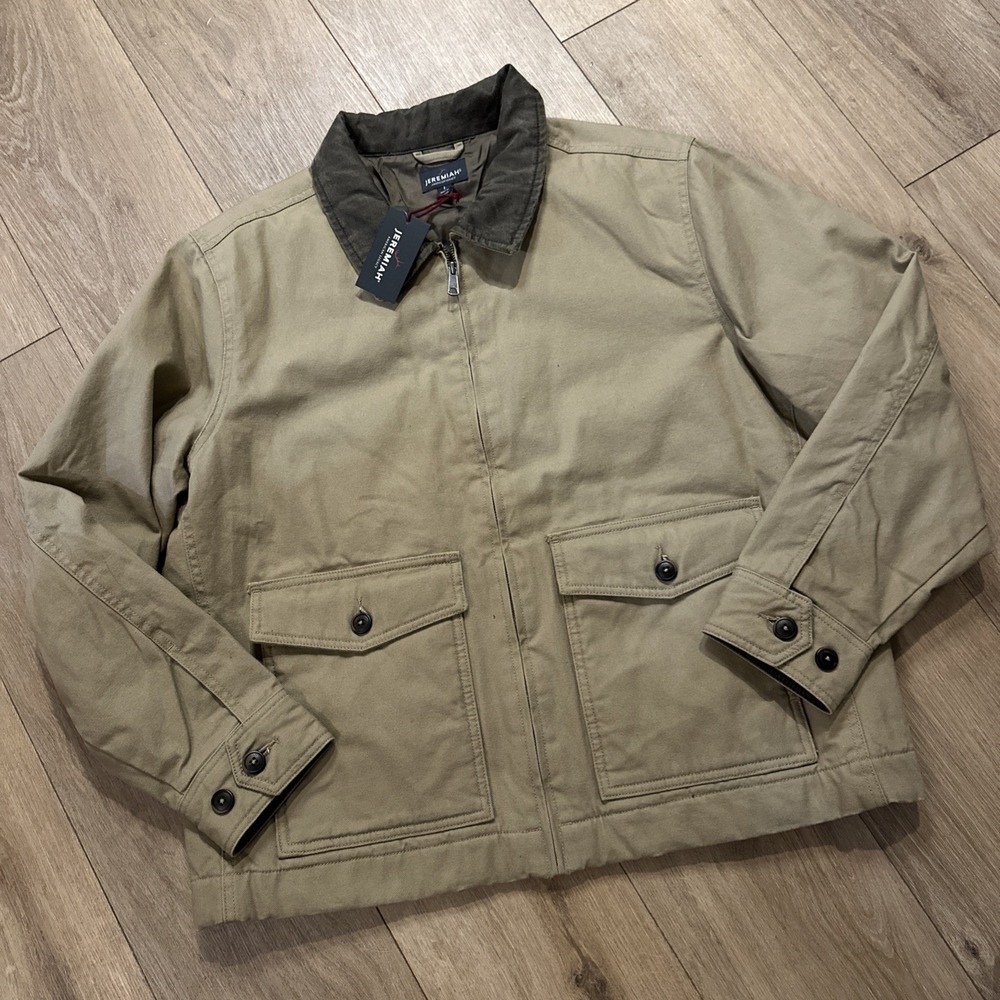 Jeremiah Men's Trucker Jacket Brown Full Zip Canvas Pockets Lined Large